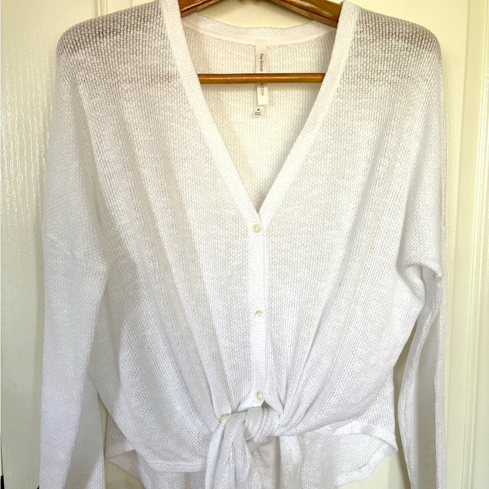Babaton Aritzia Taurus Tie White Longsleevs Top Cardigan Size M - Picture 7 of 9